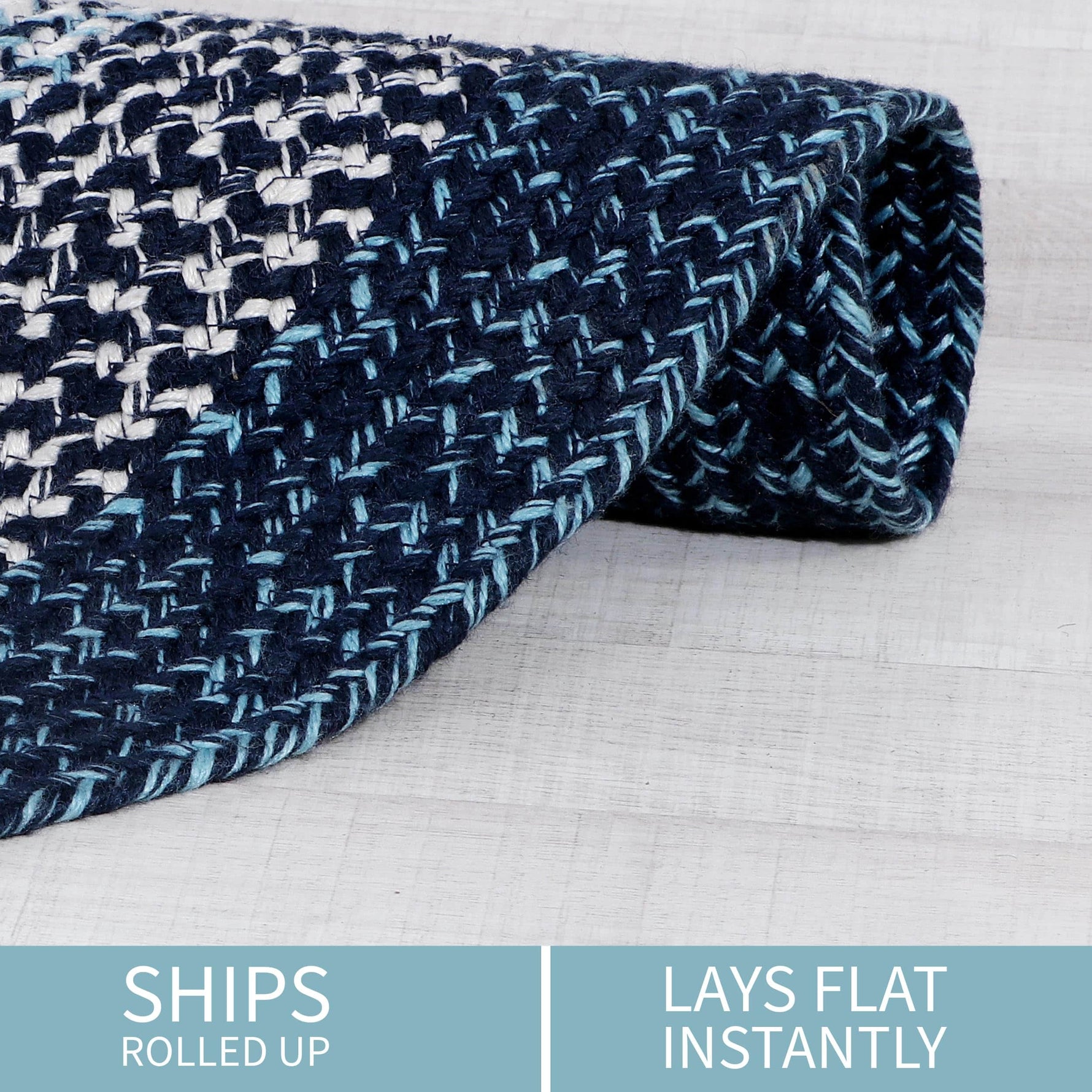 Teal, Black Indoor Outdoor Braided Rug for Patios, Porches and Kitchens - Bradford Collection