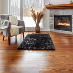 Black Serene Faux Fur Solid Fake Sheepskin Rug