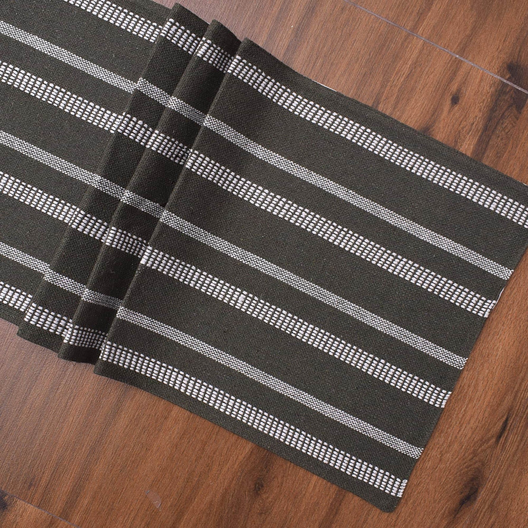 Ivory, Green Table Runner Cotton Farmhouse Inspired