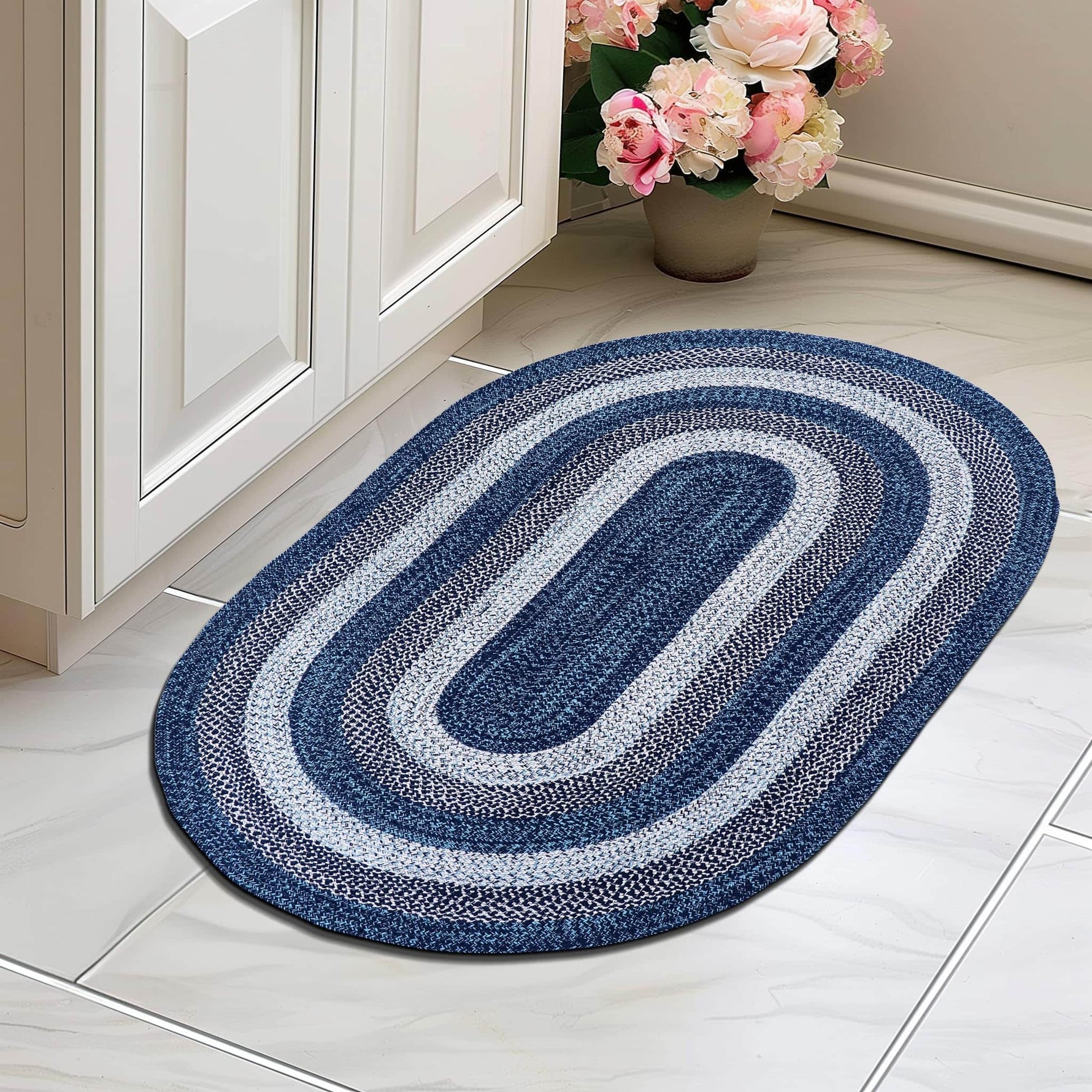 Teal, Black Indoor Outdoor Braided Rug for Patios, Porches and Kitchens - Bradford Collection