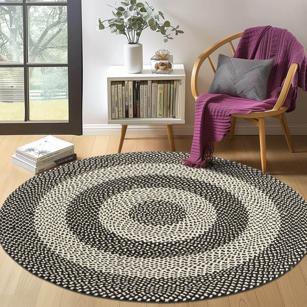 Black, White Indoor Outdoor Braided Rug for Patios, Porches and Kitchens - Bradford Collection