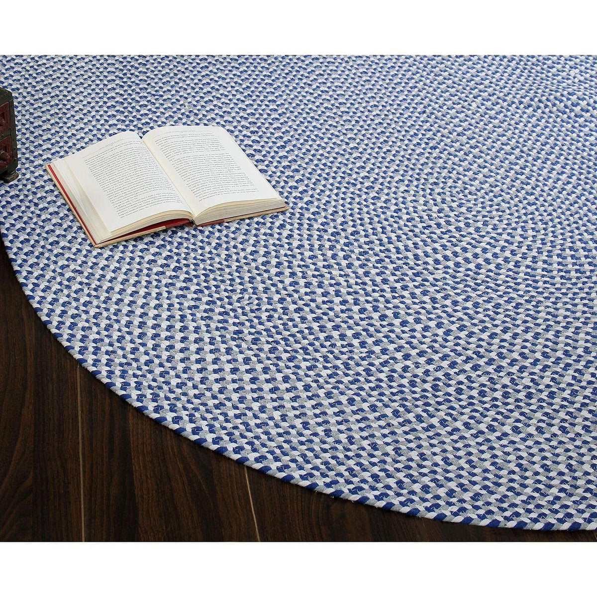 Blue, White & Gray Cotton Braided Rug – Reversible Handwoven Farmhouse