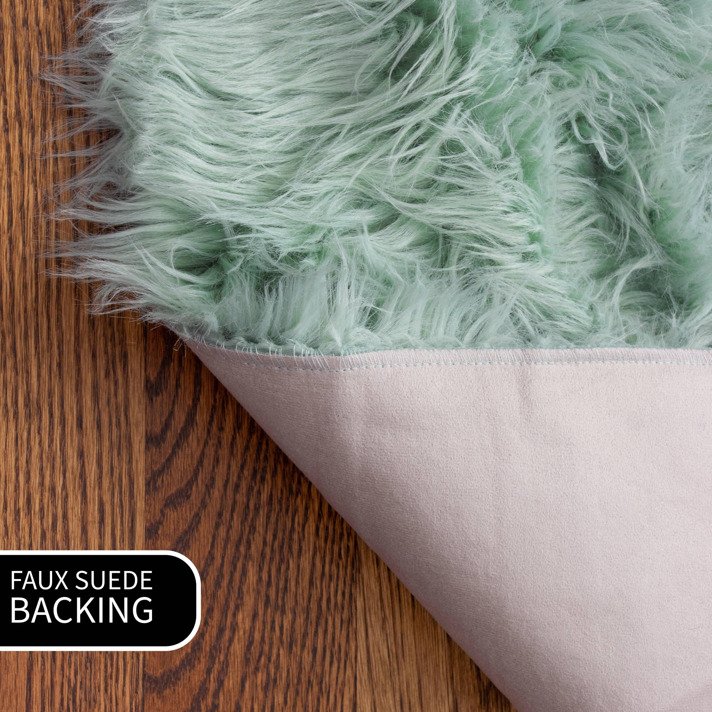 Mint Green Serene Faux Fur Solid Fake Sheepskin Rug