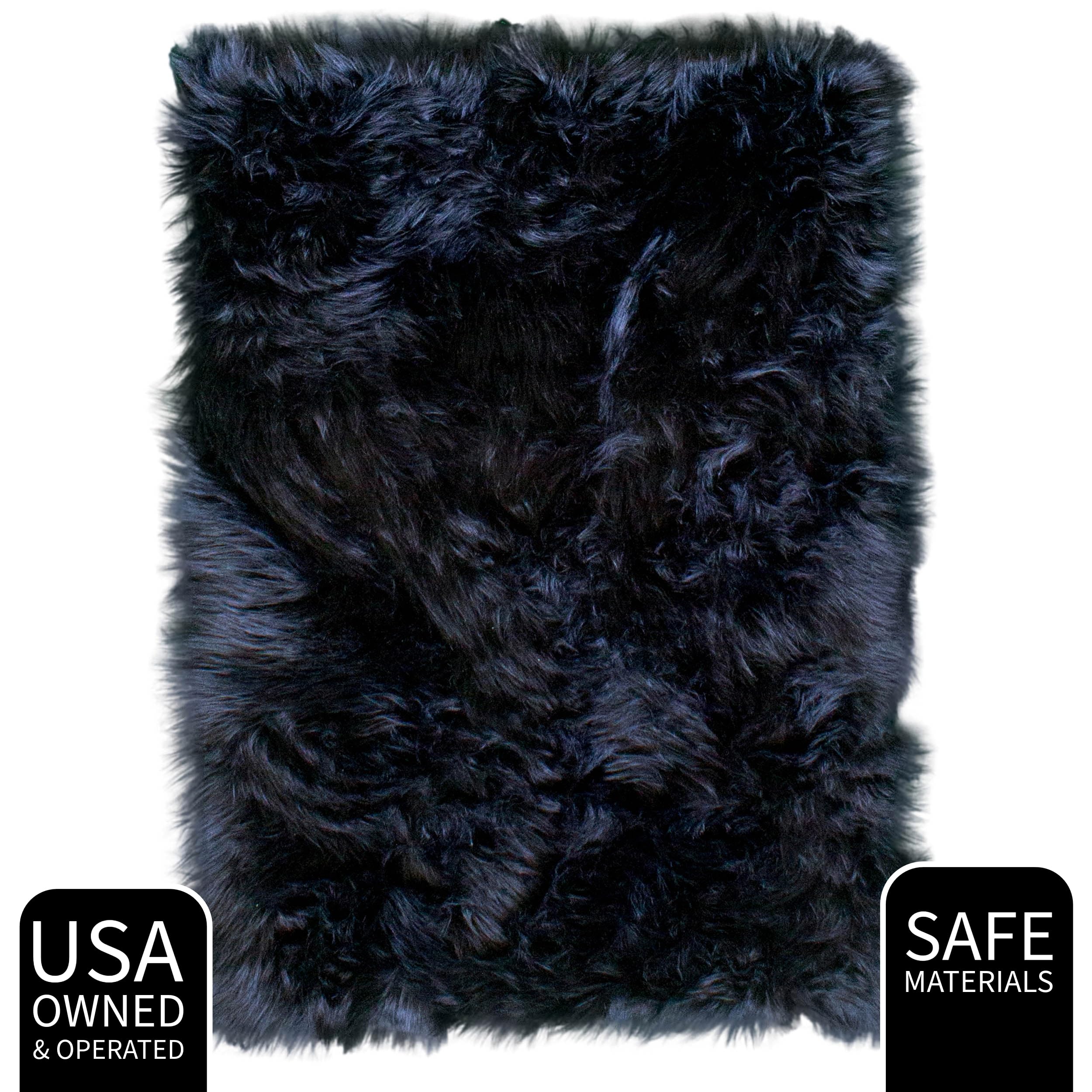 Black Serene Faux Fur Solid Fake Sheepskin Rug