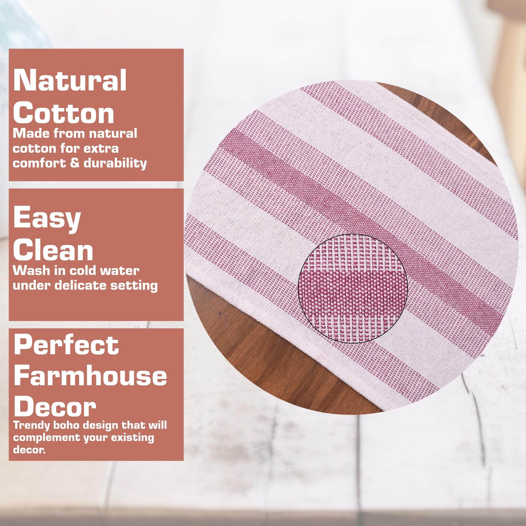 Ivory, Red Table Runner Cotton Farmhouse Inspired