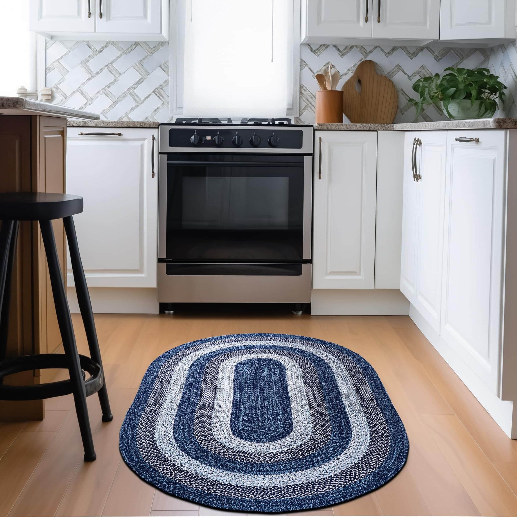 Teal, Black Indoor Outdoor Braided Rug for Patios, Porches and Kitchens - Bradford Collection