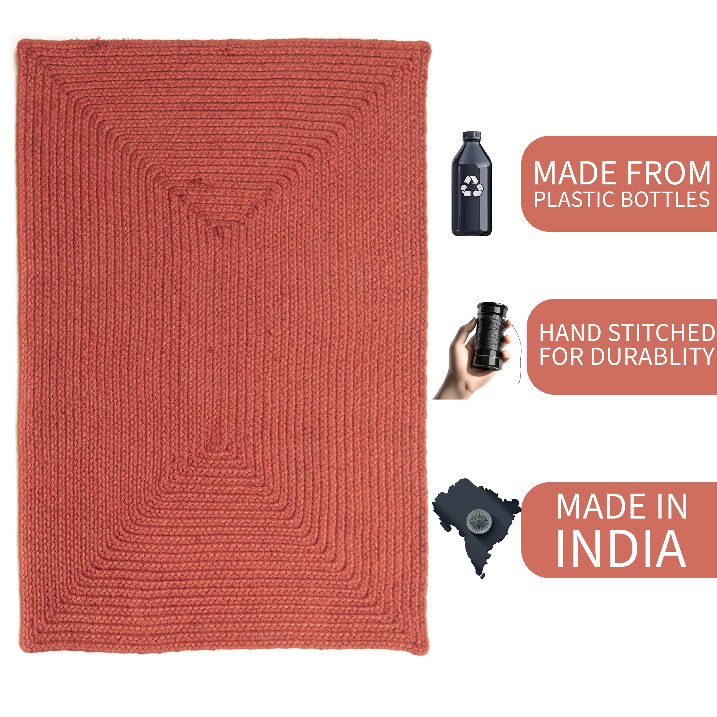 Colonial Red Reversible Indoor Outdoor Solid Braided Rug