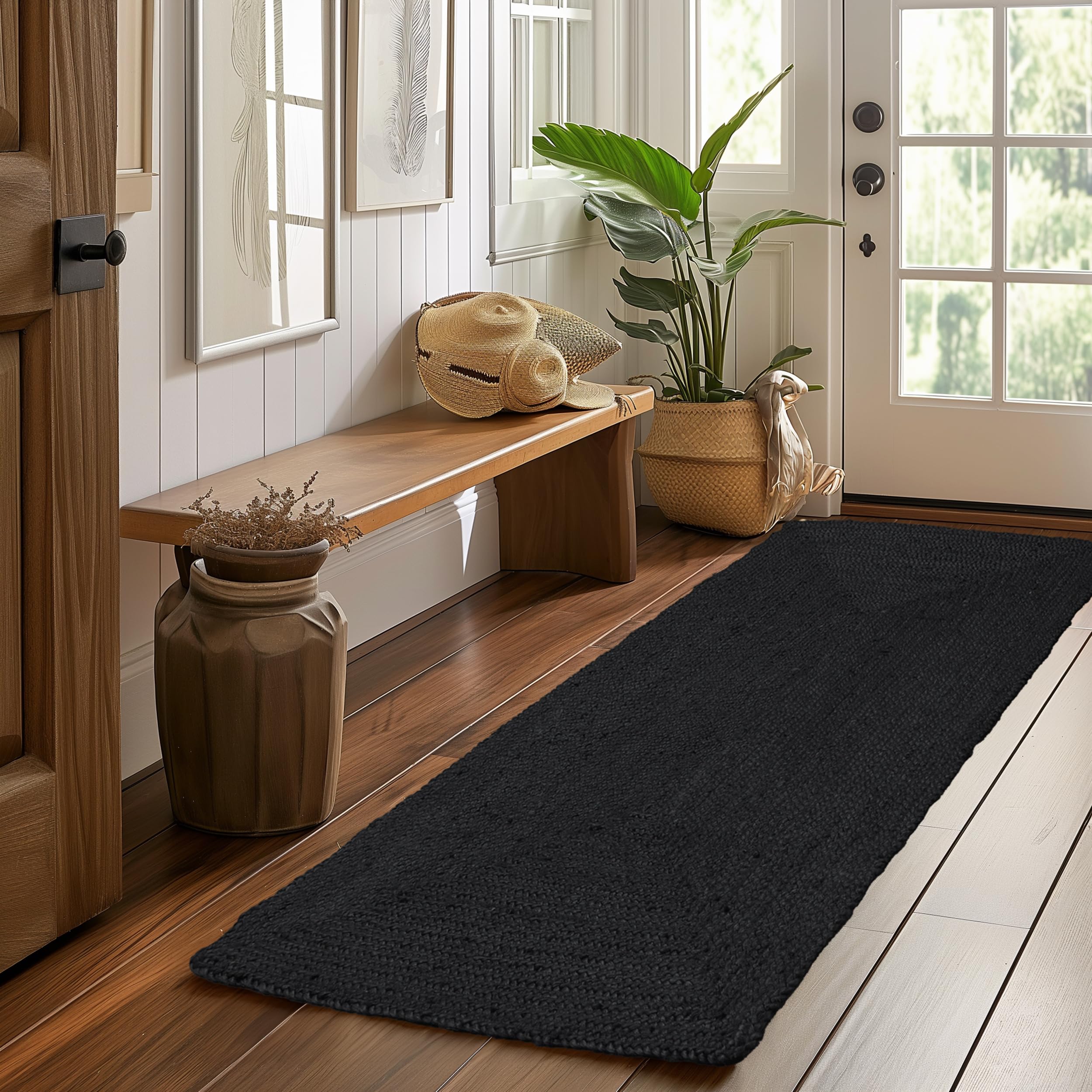 Black Jute Rug - Plant Based - Reversible Braided Eco-Friendly Rug