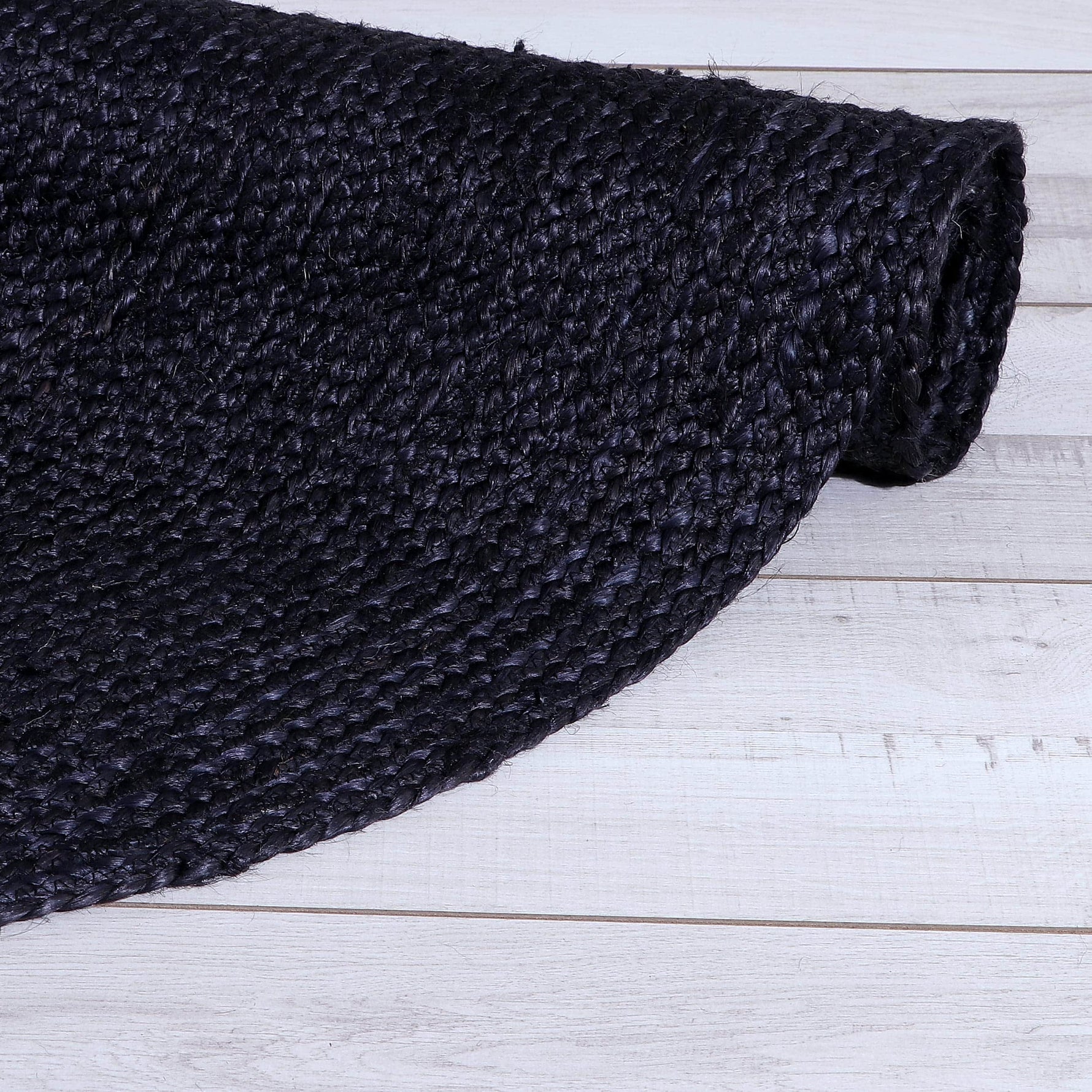 Black Jute Rug - Plant Based - Reversible Braided Eco-Friendly Rug