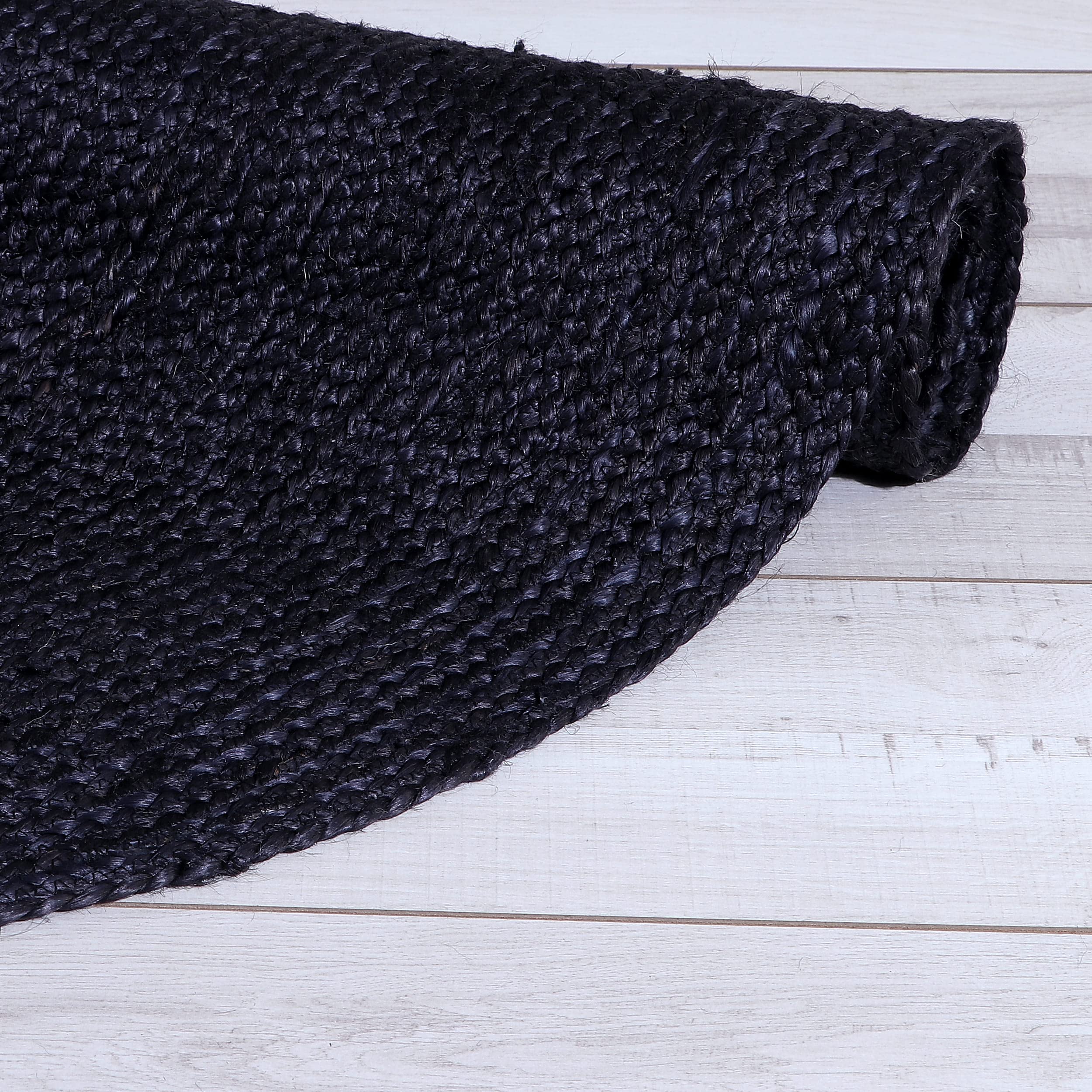 Black Jute Rug - Plant Based - Reversible Braided Eco-Friendly Rug