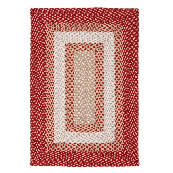 Red, Cream Braided Rug - Soft Cotton Bordered Area Rug for Rustic Farmhouses
