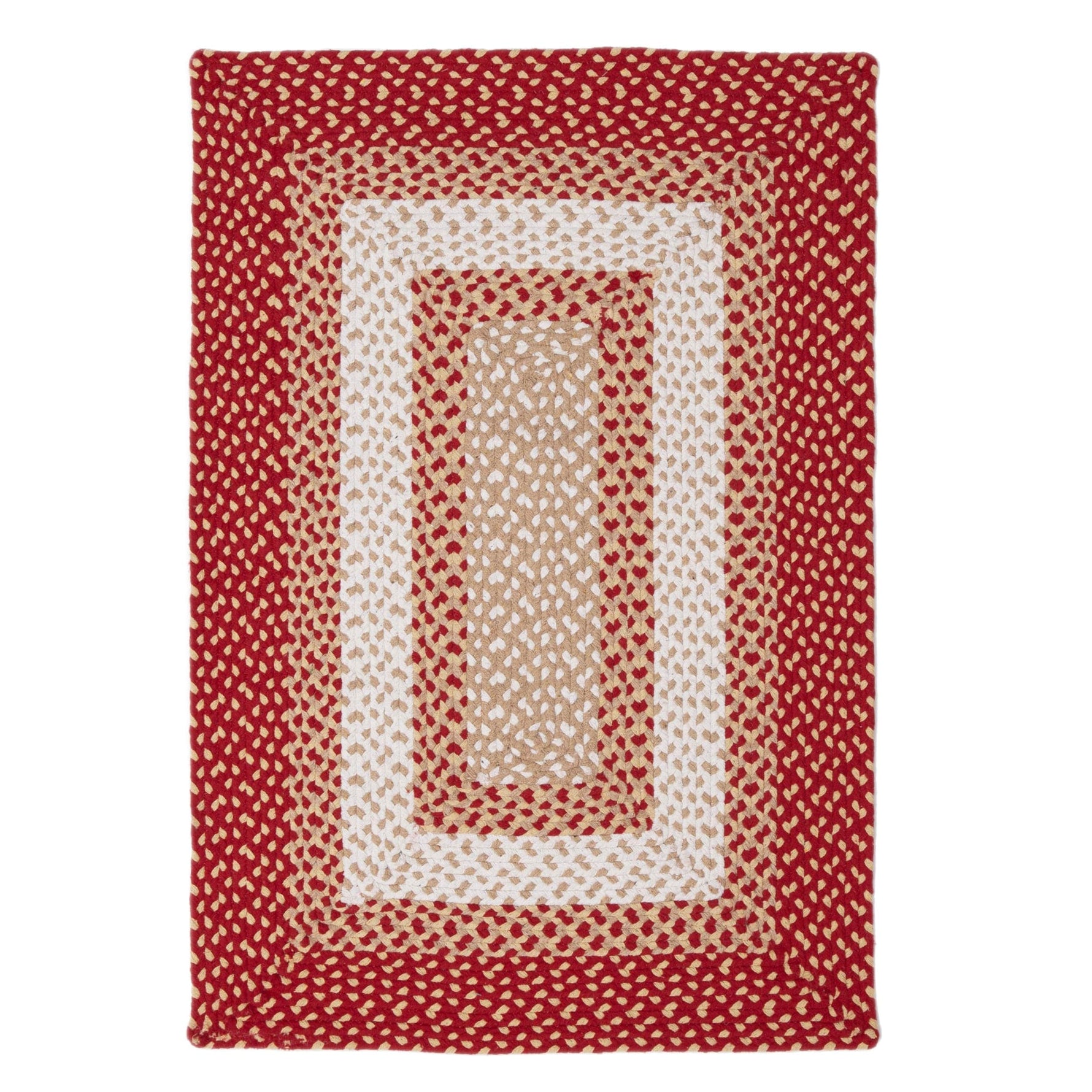 Red, Cream Braided Rug - Soft Cotton Bordered Area Rug for Rustic Farmhouses