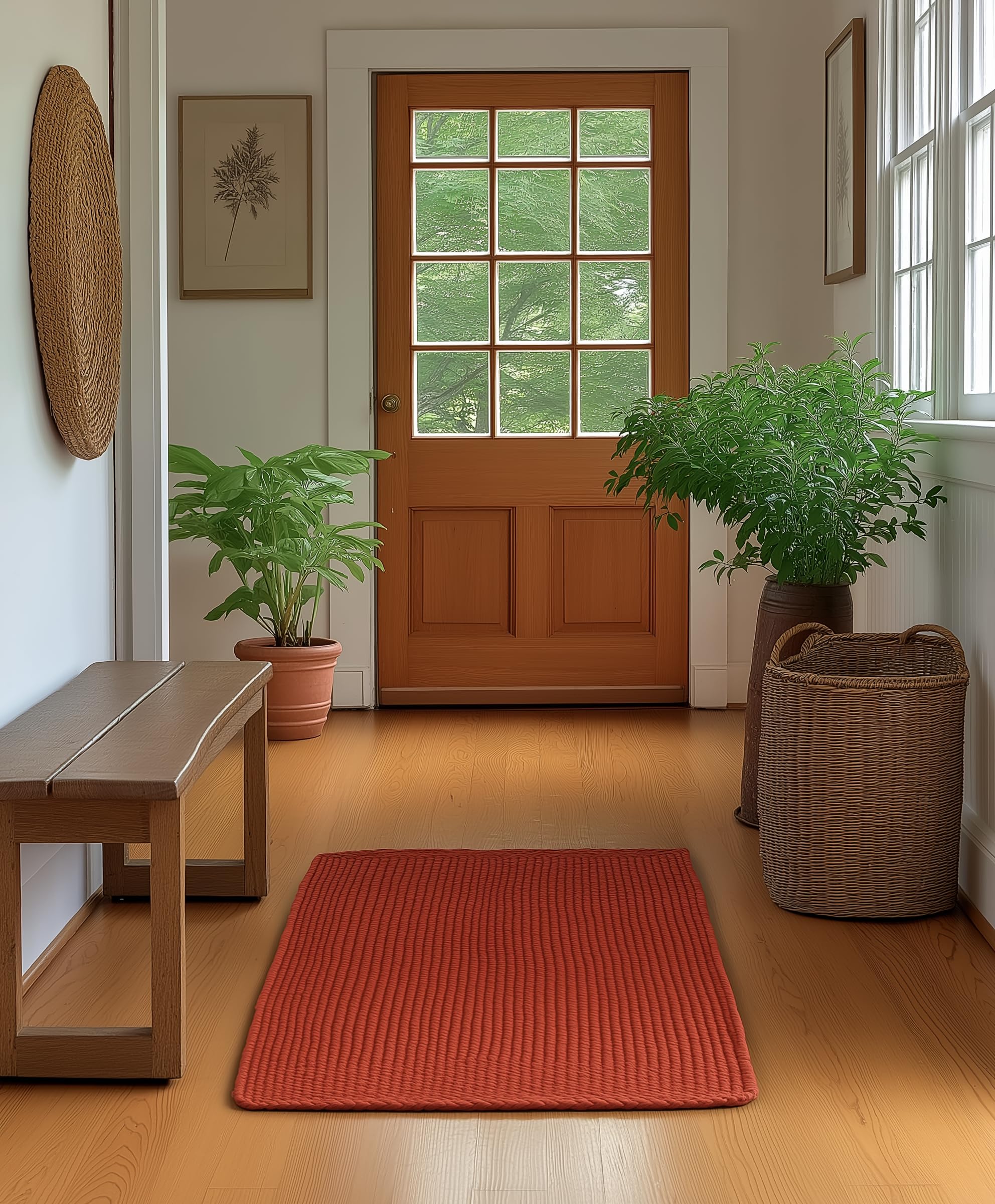 Colonial Red Reversible Indoor Outdoor Solid Braided Rug