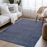 Navy Jute & Cotton Woven Rug - Simple Farmhouse Reversible Rug