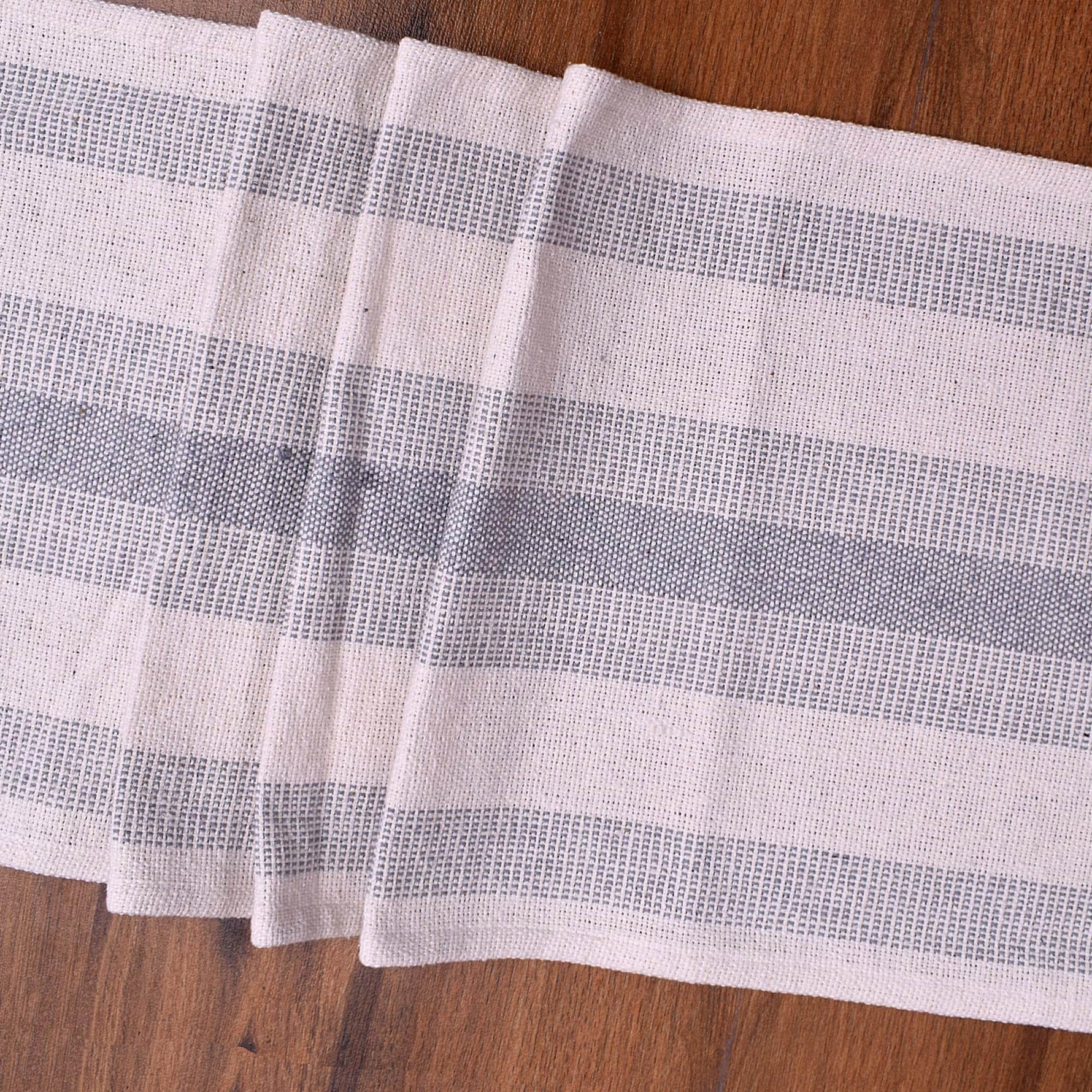 Ivory, Gray Table Runner Cotton Farmhouse Inspired