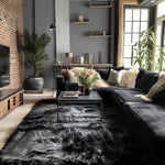 Black Serene Faux Fur Solid Fake Sheepskin Rug
