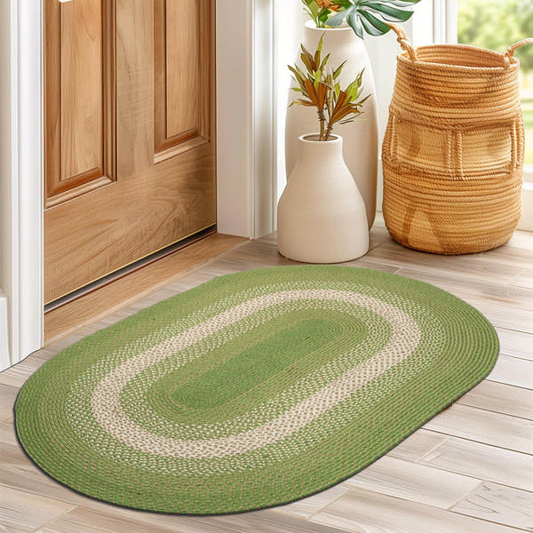 Dark Green Indoor Outdoor Braided Rug for Patios, Porches and Kitchens - Bradford Collection