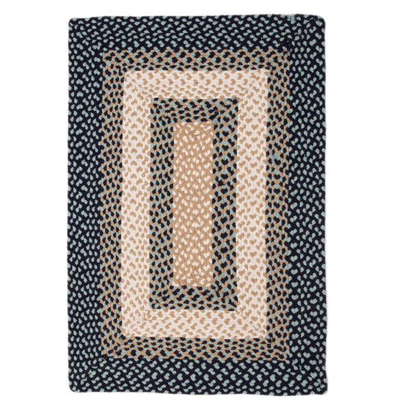 Blue, Cream Braided Rug - Soft Cotton Bordered Area Rug for Rustic Farmhouses