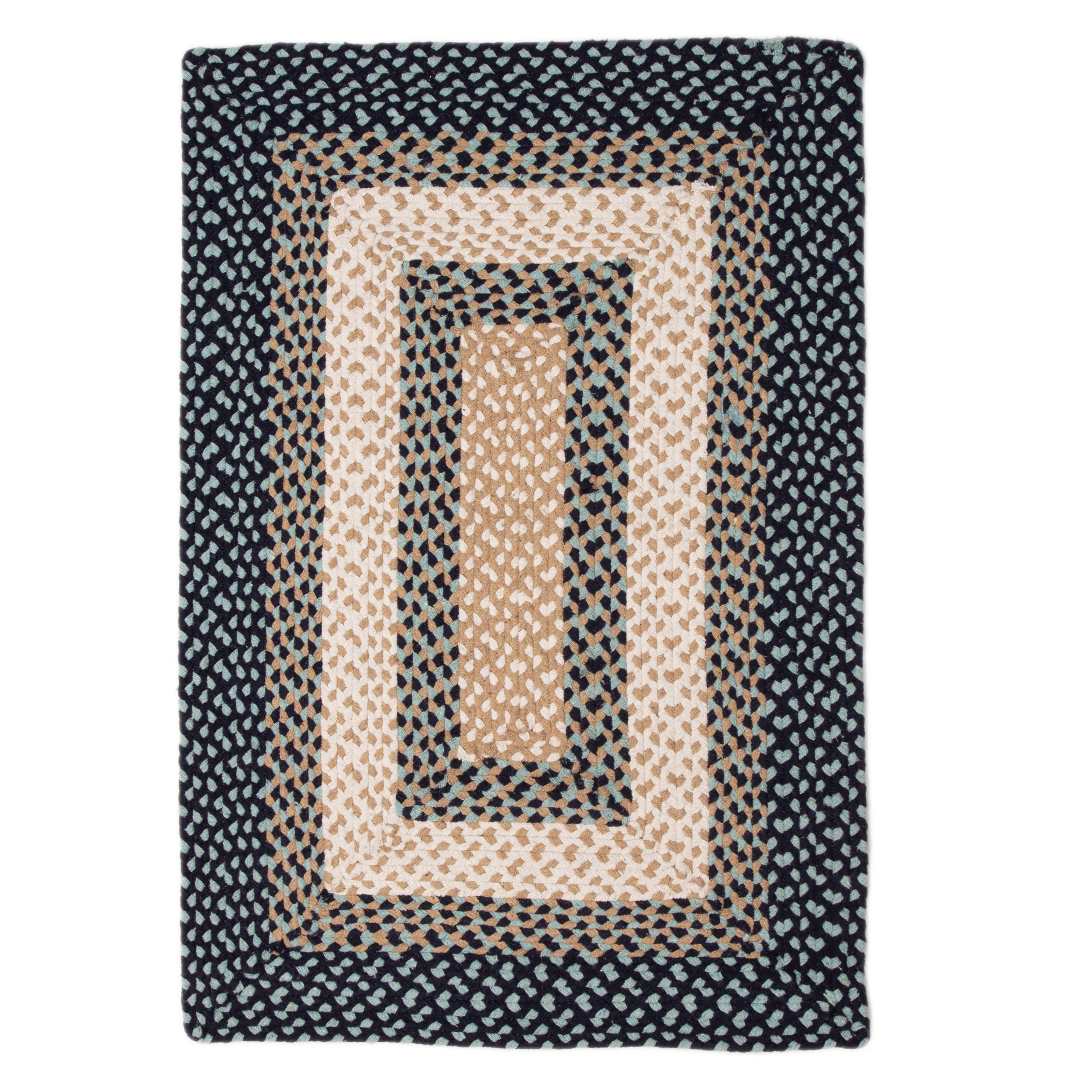 Blue, Cream Braided Rug - Soft Cotton Bordered Area Rug for Rustic Farmhouses