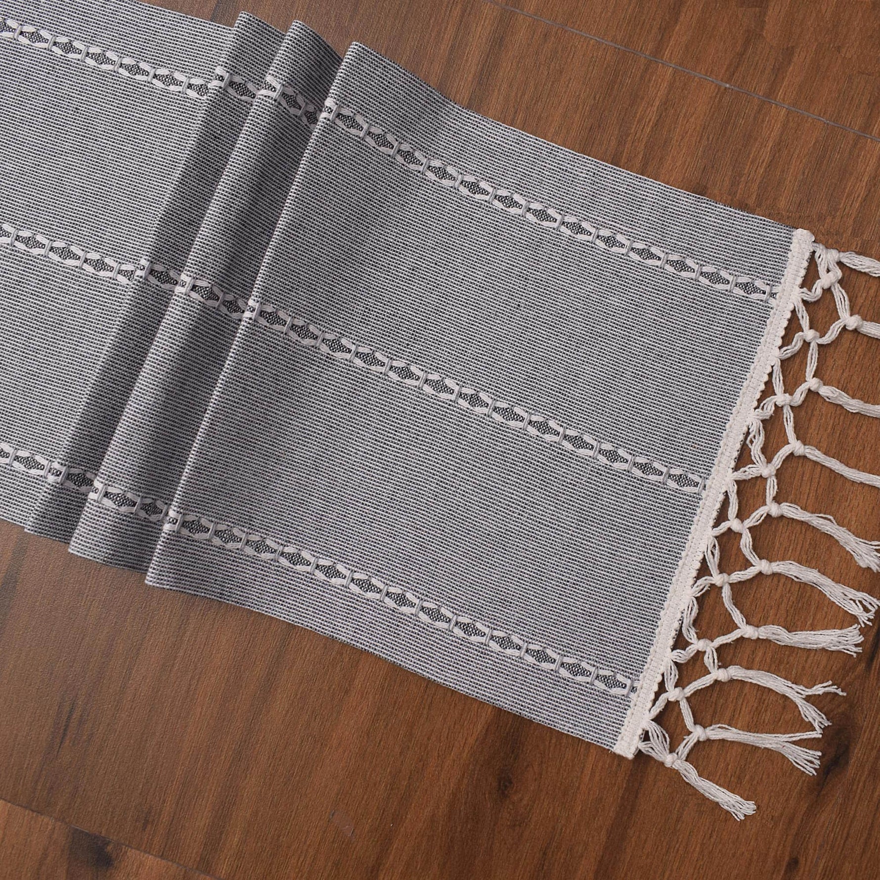 Ivory, Gray Table Runner Cotton Farmhouse Inspired