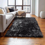 Black Serene Faux Fur Solid Fake Sheepskin Rug