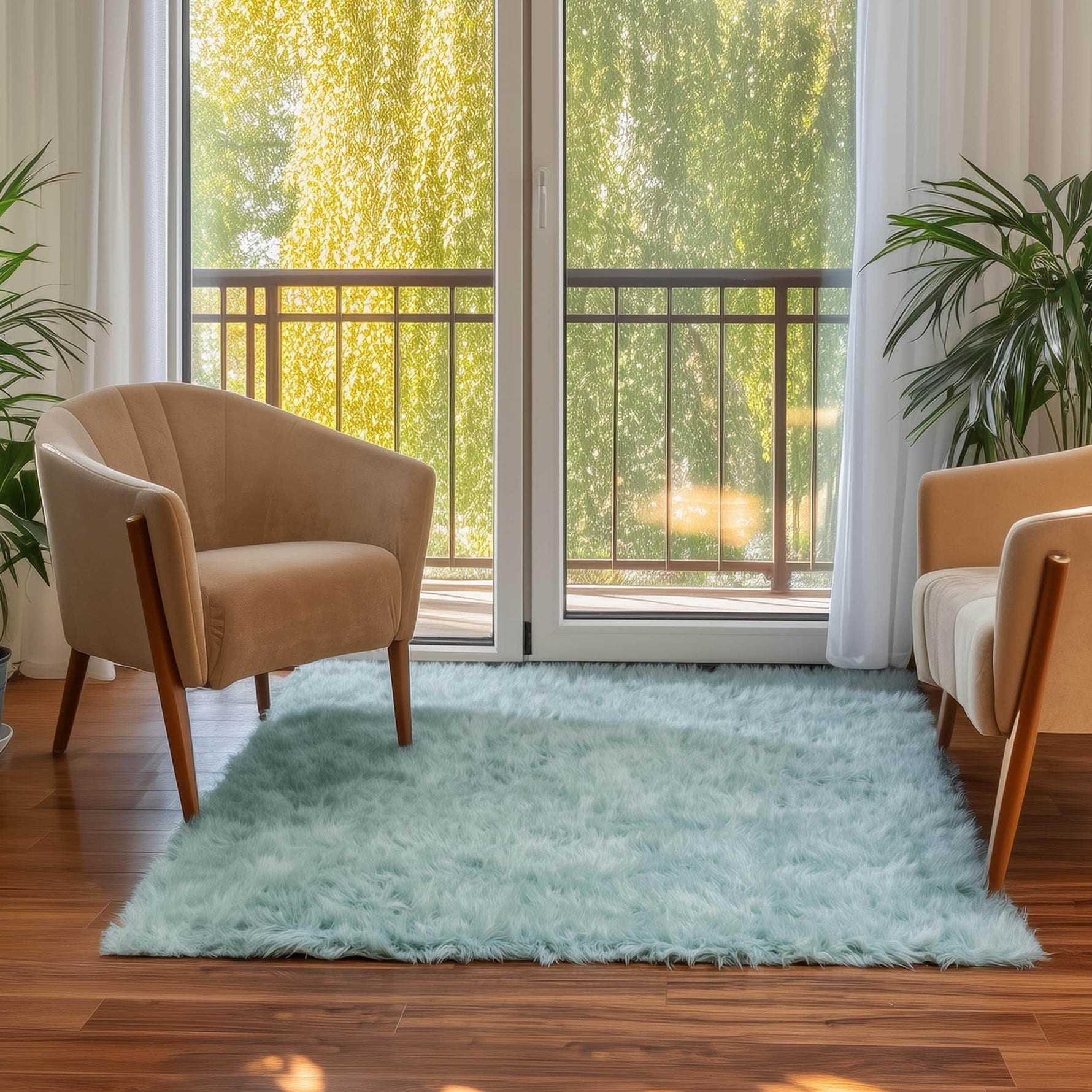 Teal Serene Faux Fur Solid Fake Sheepskin Rug