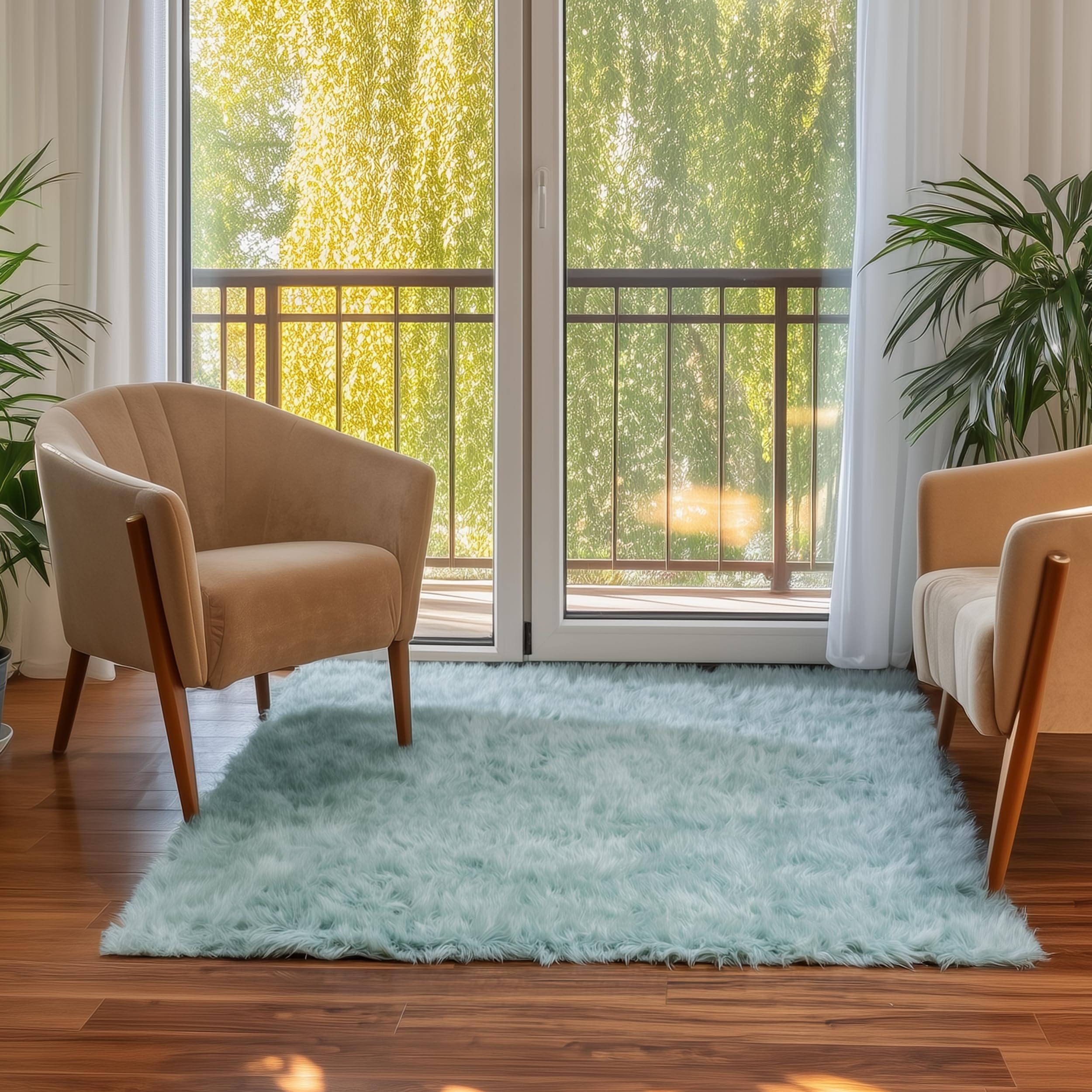 Teal Serene Faux Fur Solid Fake Sheepskin Rug