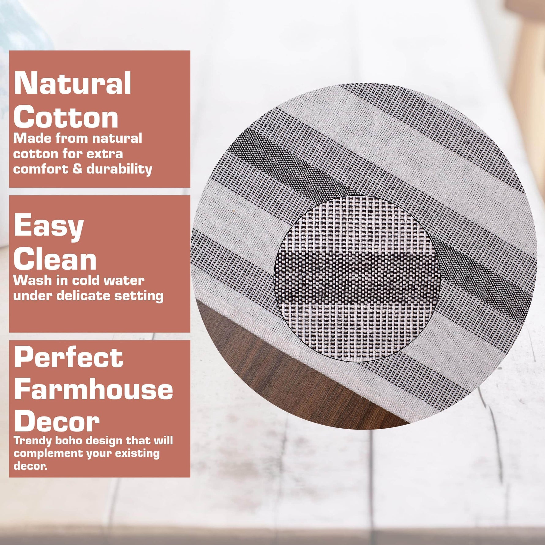 Ivory, Brown Table Runner Cotton Farmhouse Inspired