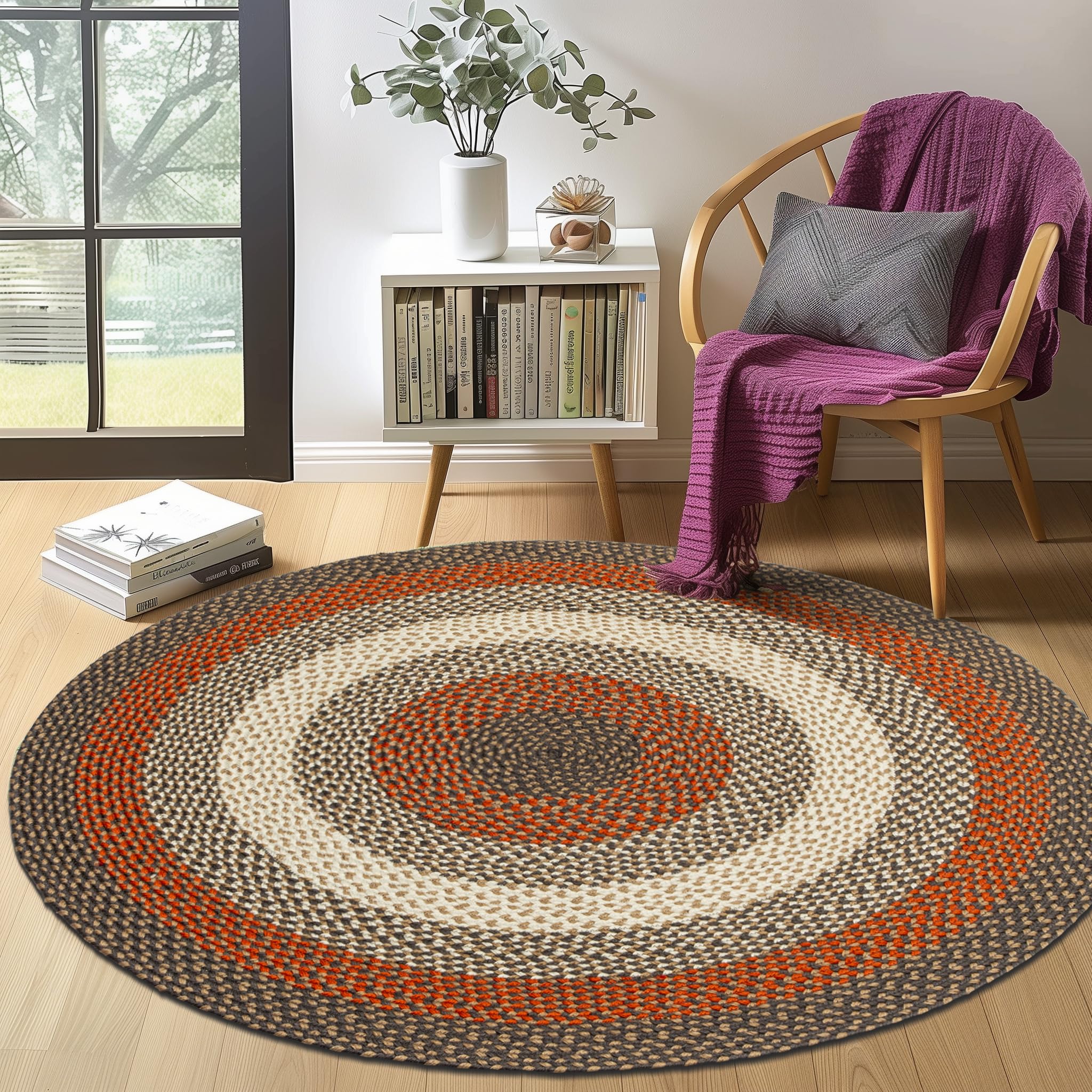 Red, Gray Indoor Outdoor Braided Rug for Patios, Porches and Kitchens - Bradford Collection