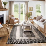 Black, Gray Braided Rug - Soft Cotton Bordered Area Rug for Rustic Farmhouses