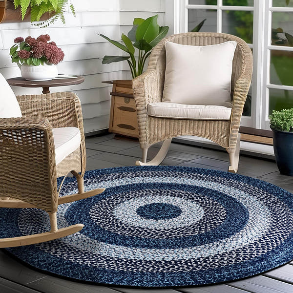 Teal, Black Indoor Outdoor Braided Rug for Patios, Porches and Kitchens - Bradford Collection