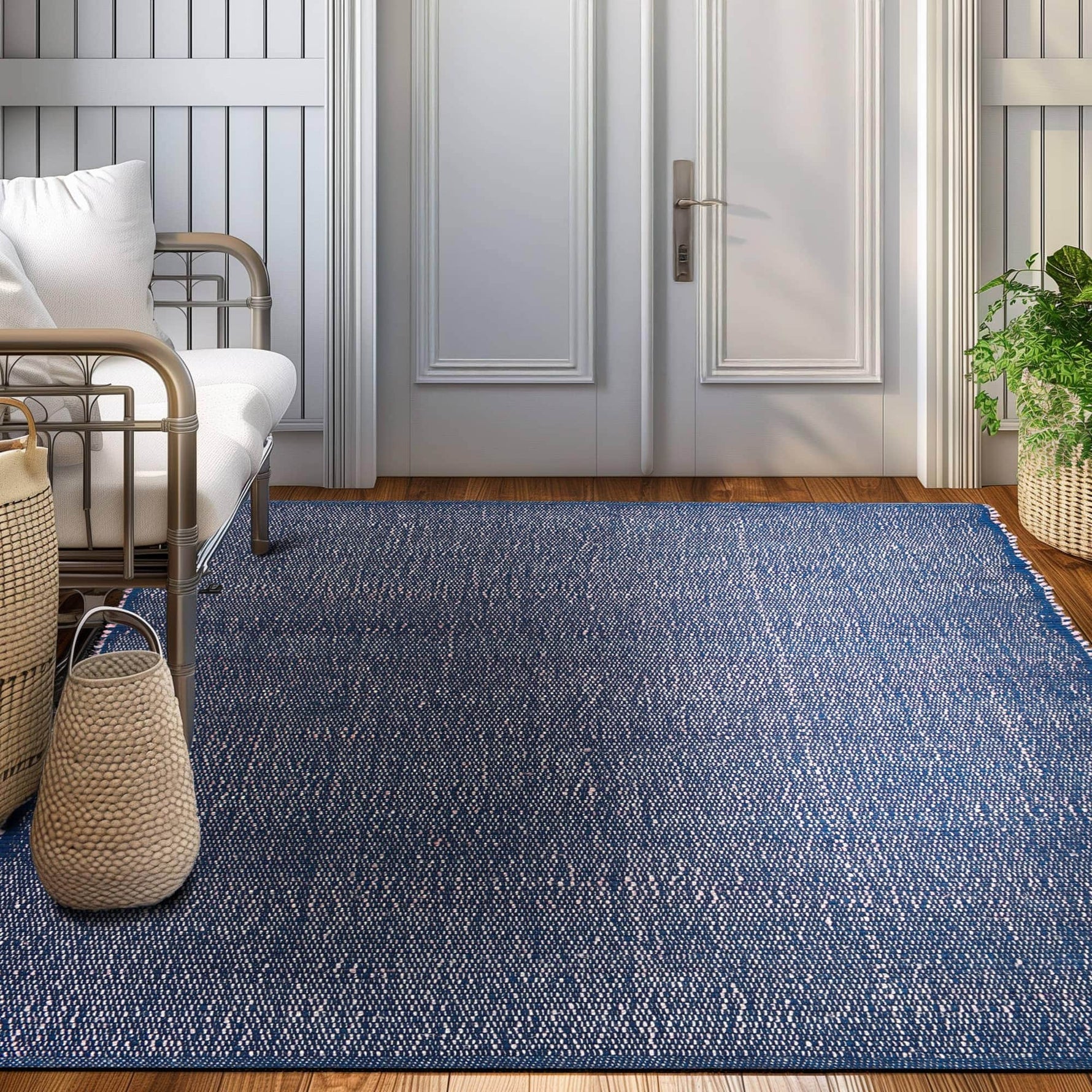 Navy Jute & Cotton Woven Rug - Simple Farmhouse Reversible Rug