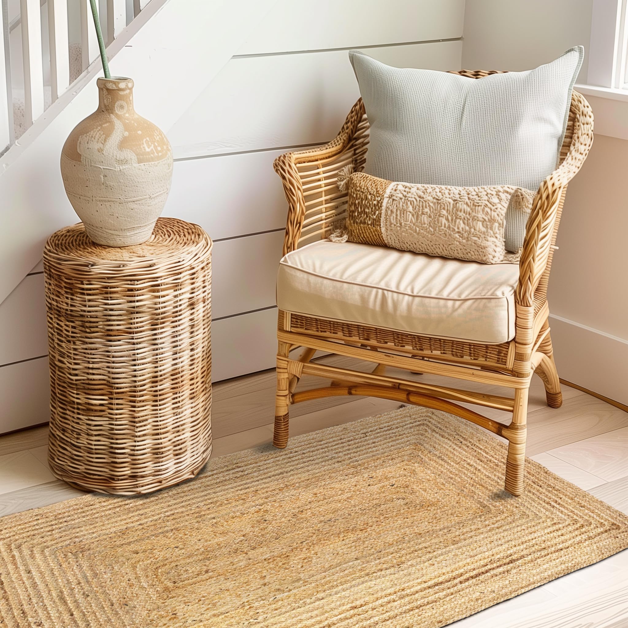 Natural Jute Rug - Plant Based - Reversible Braided Eco-Friendly Rug