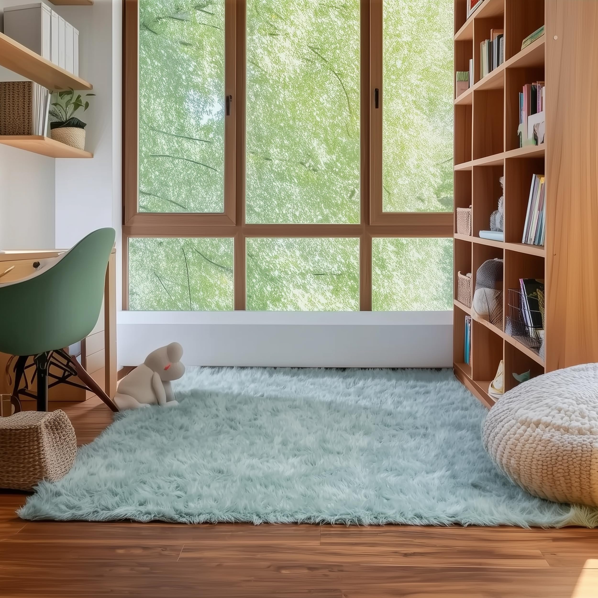 Teal Serene Faux Fur Solid Fake Sheepskin Rug