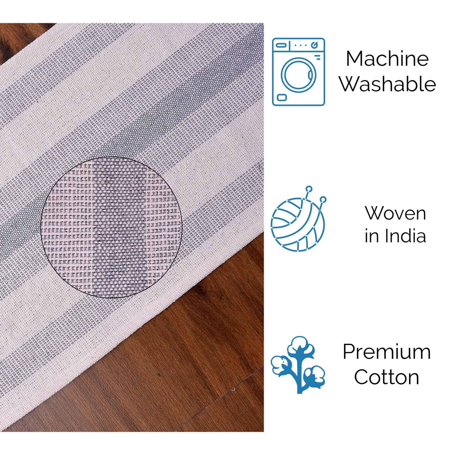 Ivory, Gray Table Runner Cotton Farmhouse Inspired