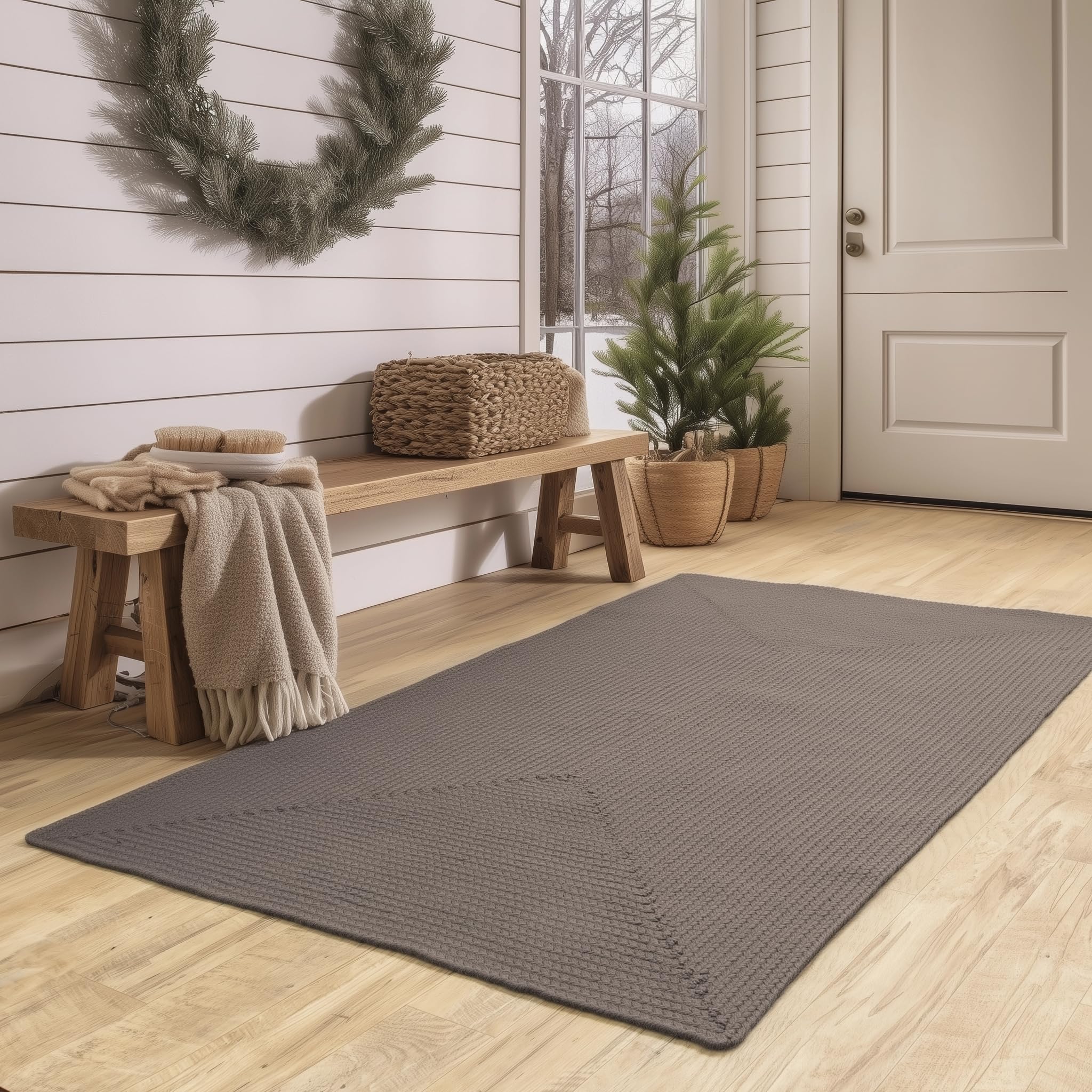 Charcoal Reversible Indoor Outdoor Solid Braided Rug