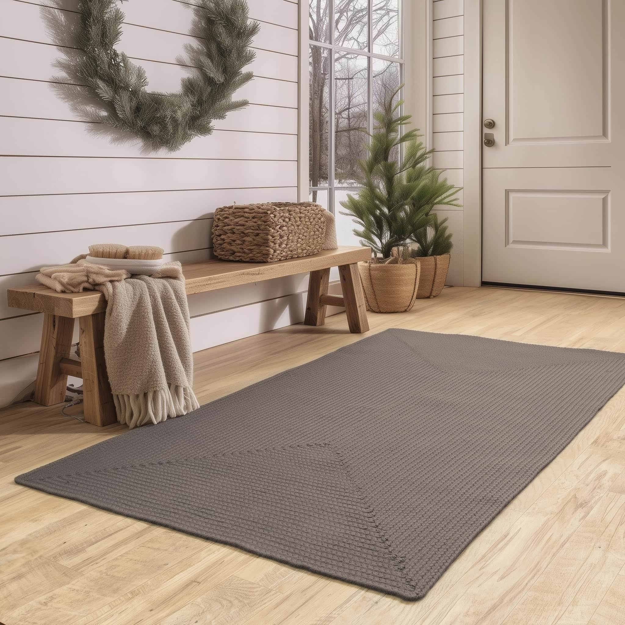 Charcoal Lichfield solid braided rug Rectangle 3' x 5'