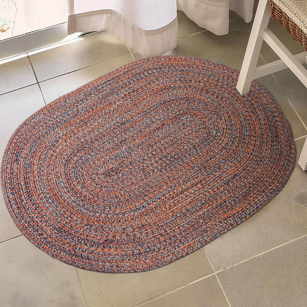 Navy, Light Blue, Red Indoour Outdoor Braided Kitchen Rug