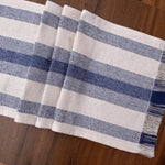 Ivory, Blue Table Runner Cotton Farmhouse Inspired