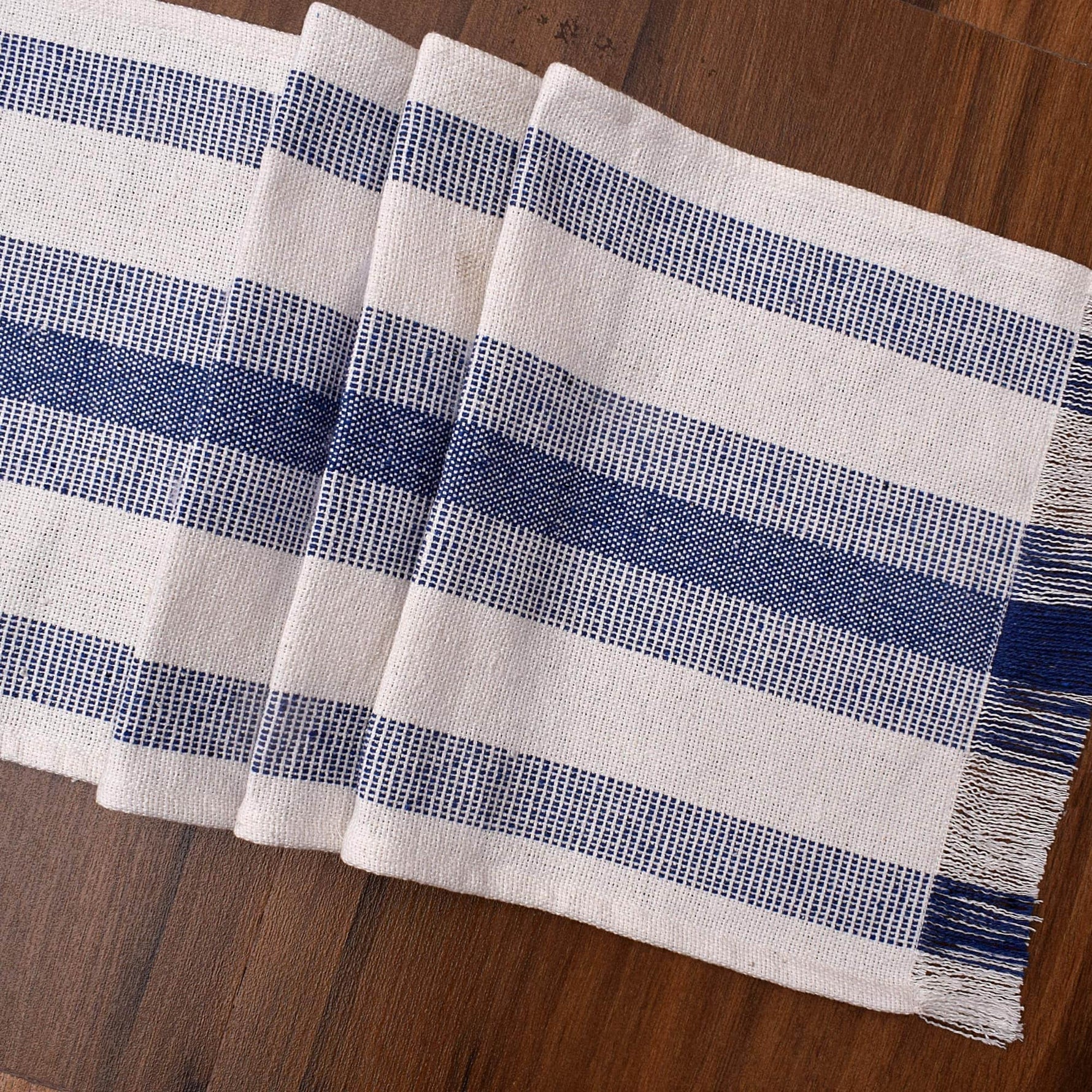 Ivory, Blue Table Runner Cotton Farmhouse Inspired