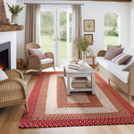 Red, Cream Braided Rug - Soft Cotton Bordered Area Rug for Rustic Farmhouses