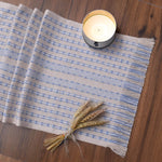 Ivory, Blue Table Runner Cotton Farmhouse Inspired