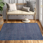 Navy Jute & Cotton Woven Rug - Simple Farmhouse Reversible Rug