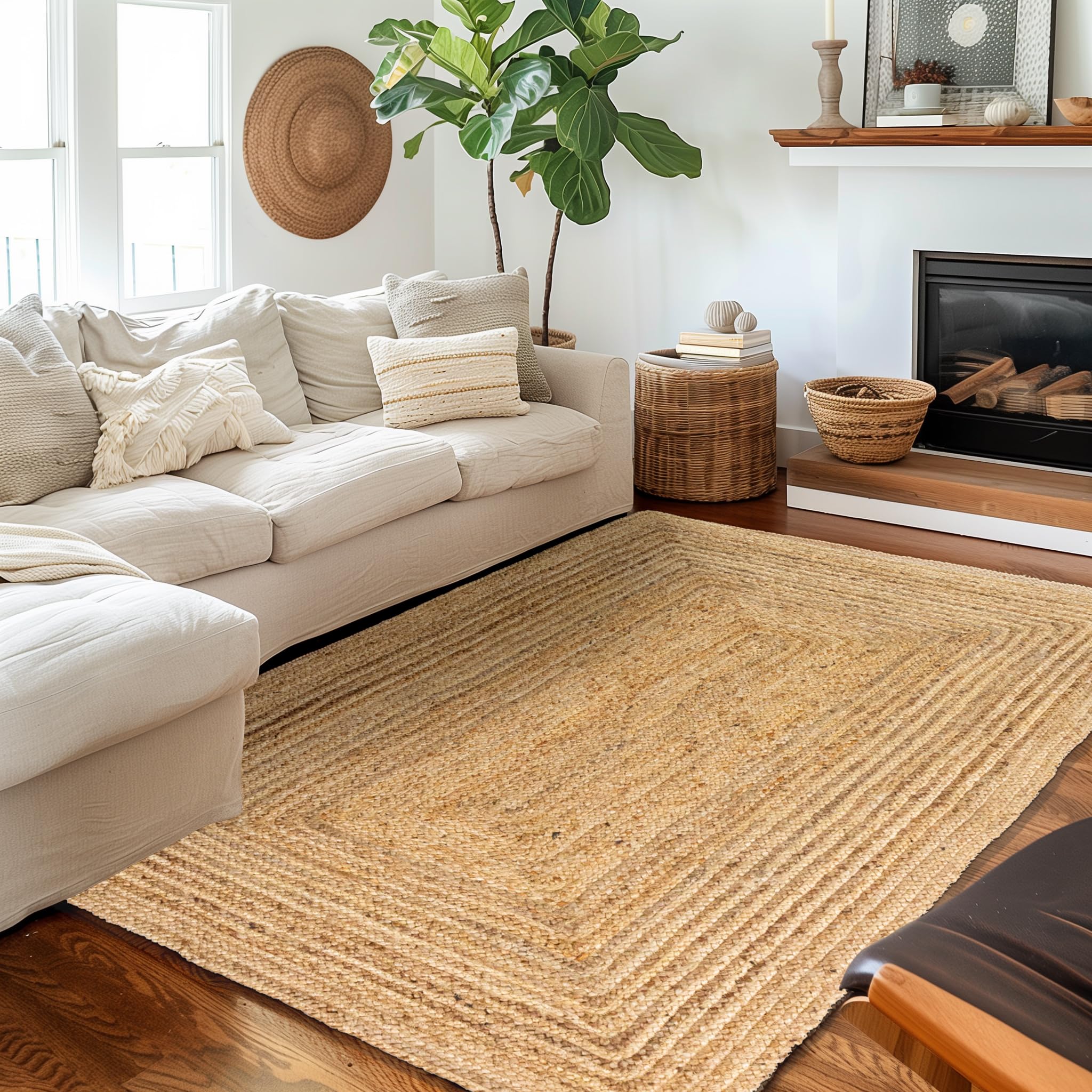 Natural Jute Rug - Plant Based - Reversible Braided Eco-Friendly Rug