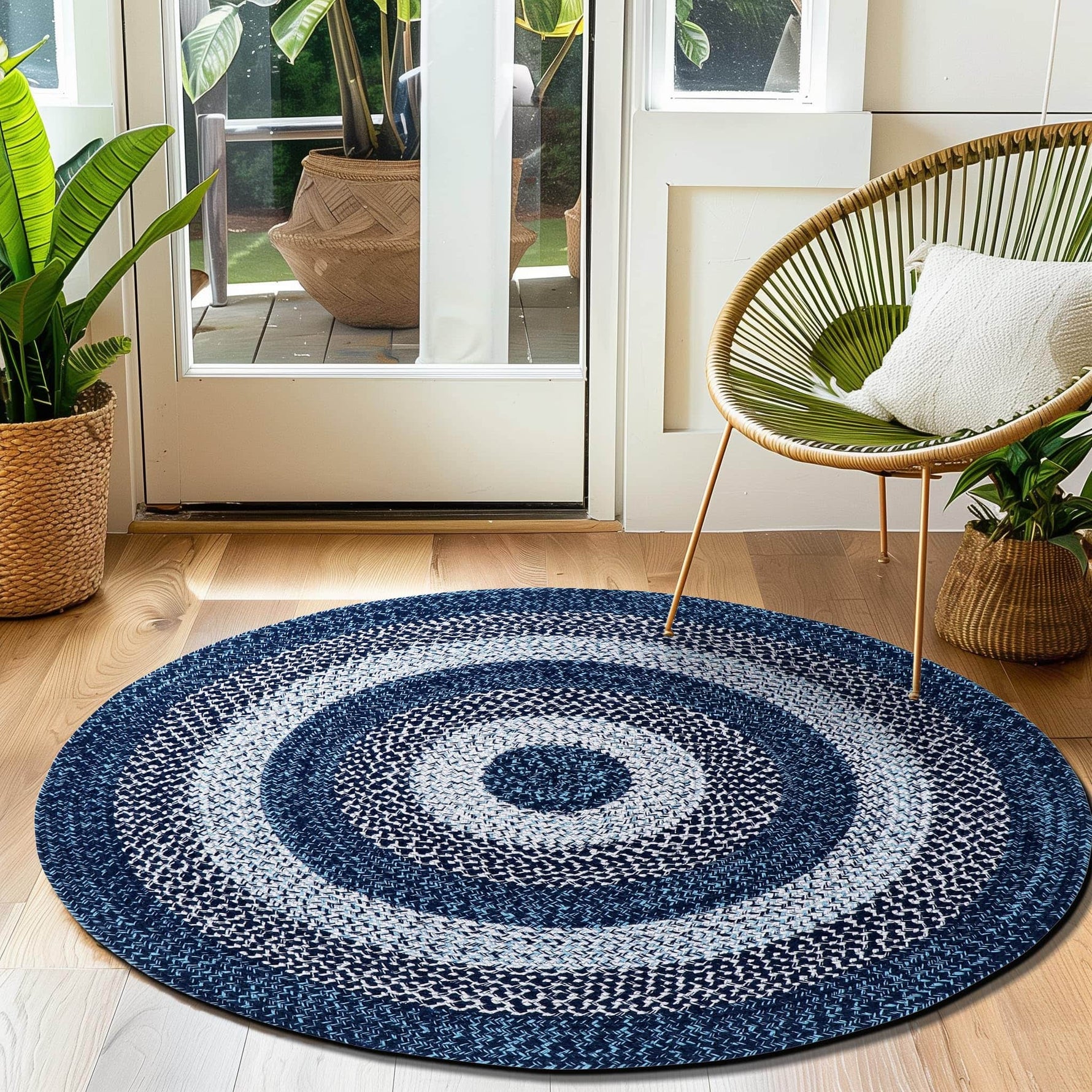Teal, Black Indoor Outdoor Braided Rug for Patios, Porches and Kitchens - Bradford Collection