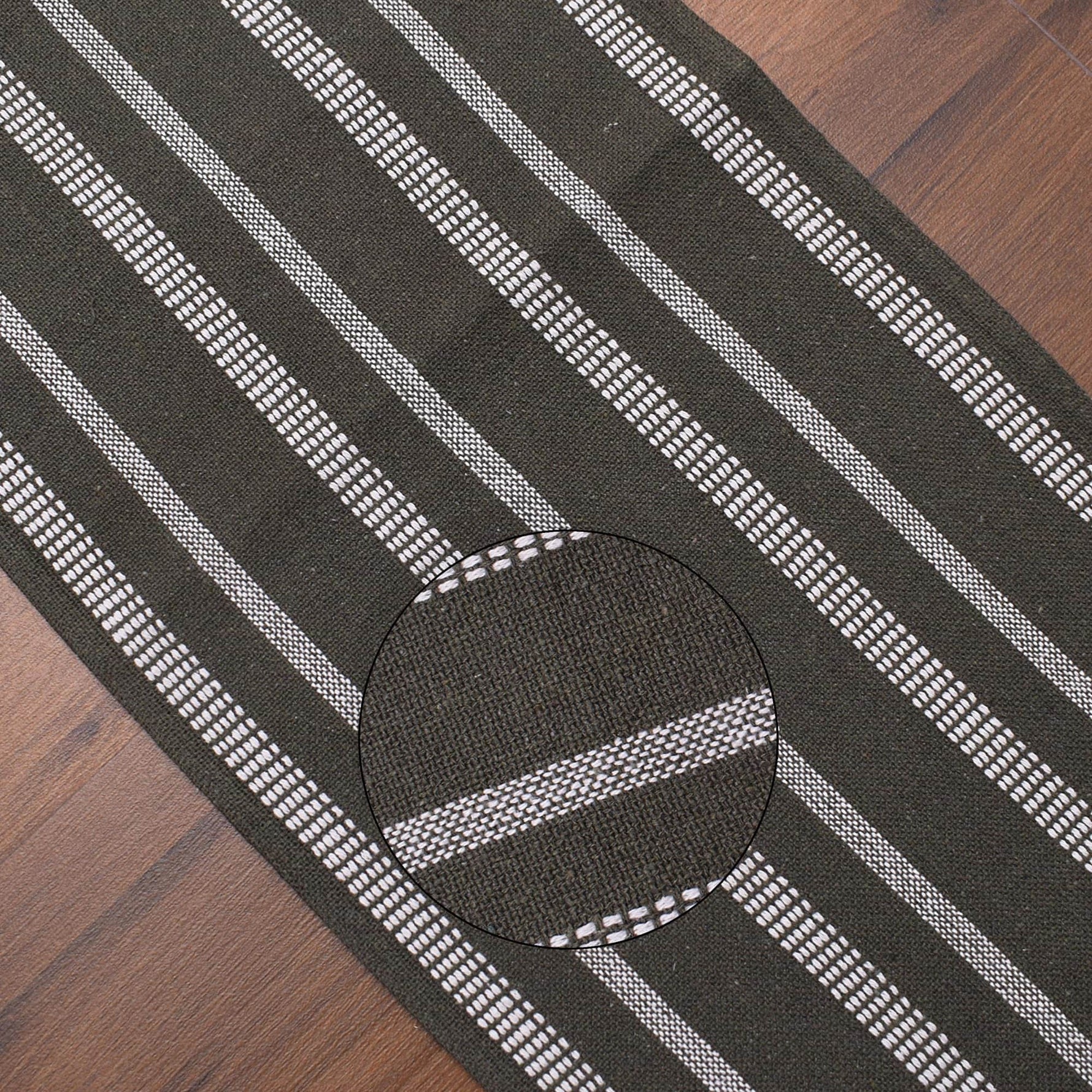 Ivory, Green Table Runner Cotton Farmhouse Inspired