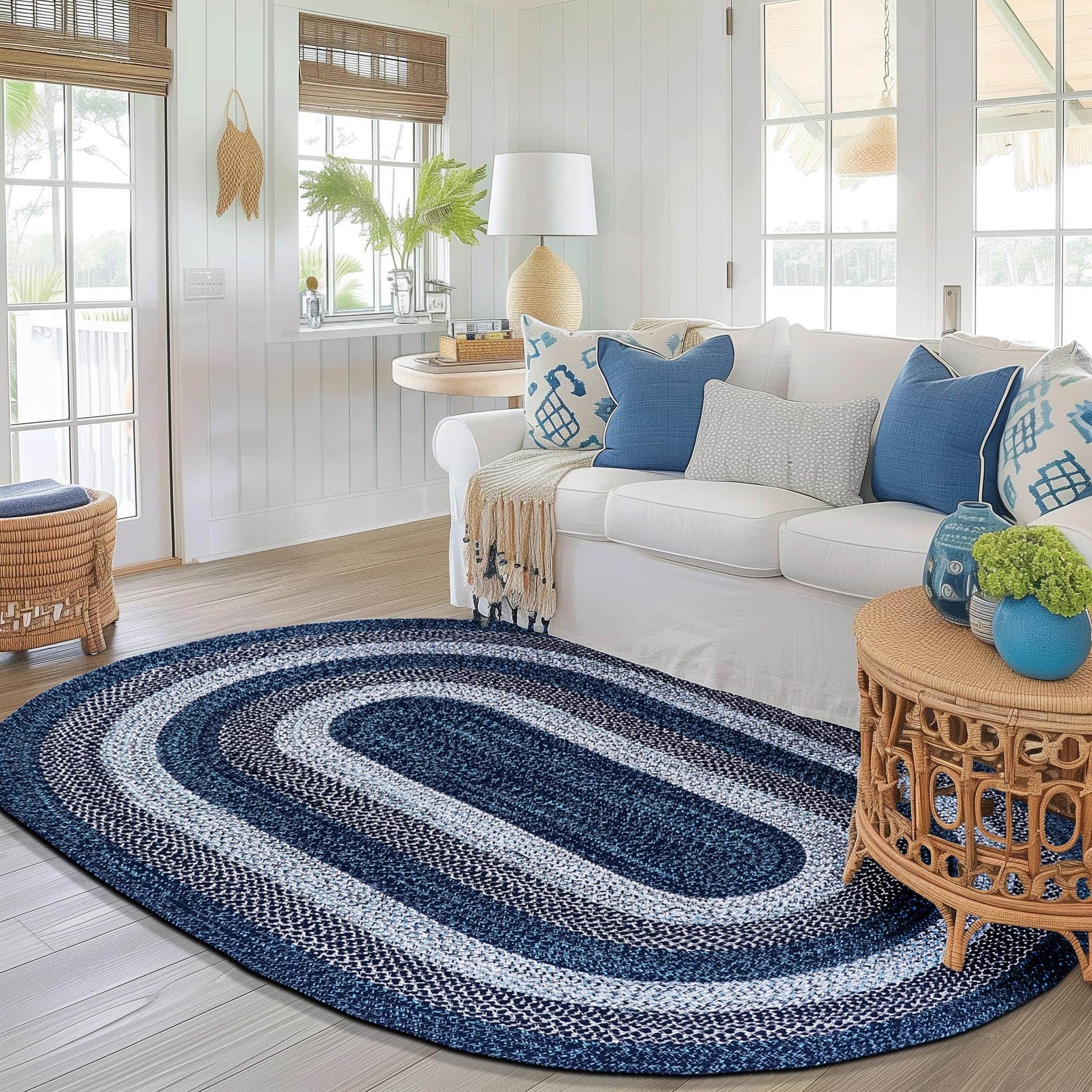 Teal, Black Indoor Outdoor Braided Rug for Patios, Porches and Kitchens - Bradford Collection