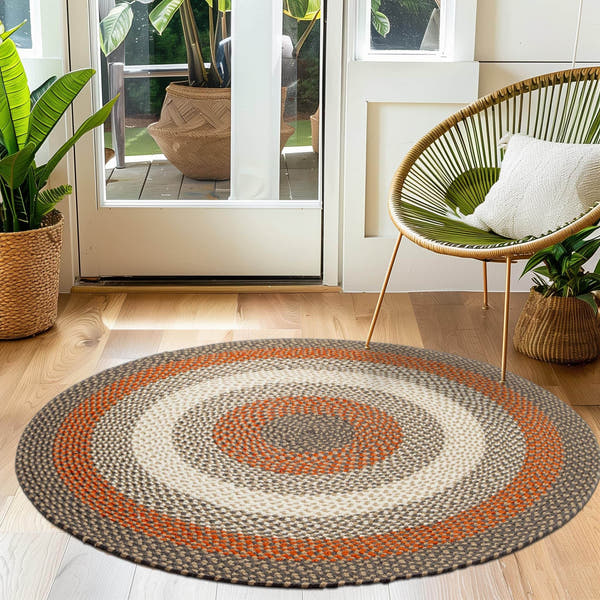 Red, Gray Indoor Outdoor Braided Rug for Patios, Porches and Kitchens - Bradford Collection