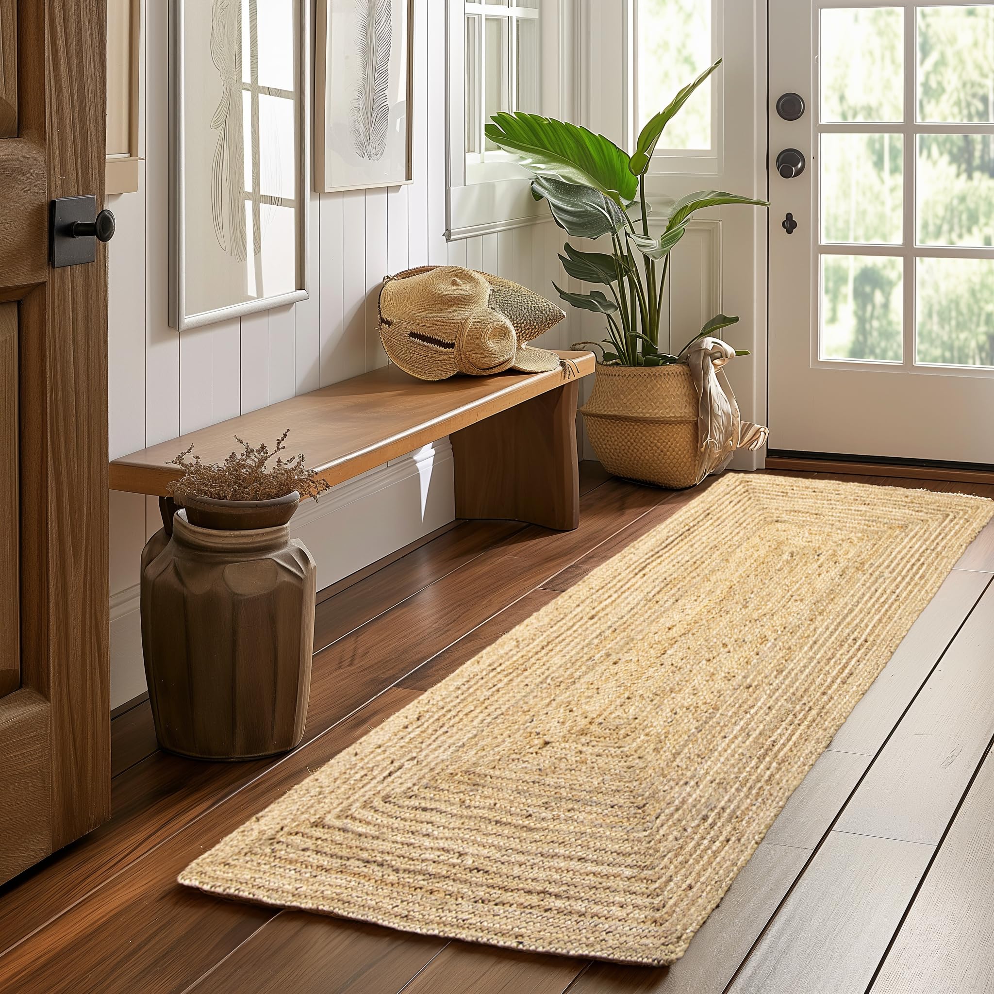 Natural Jute Rug - Plant Based - Reversible Braided Eco-Friendly Rug