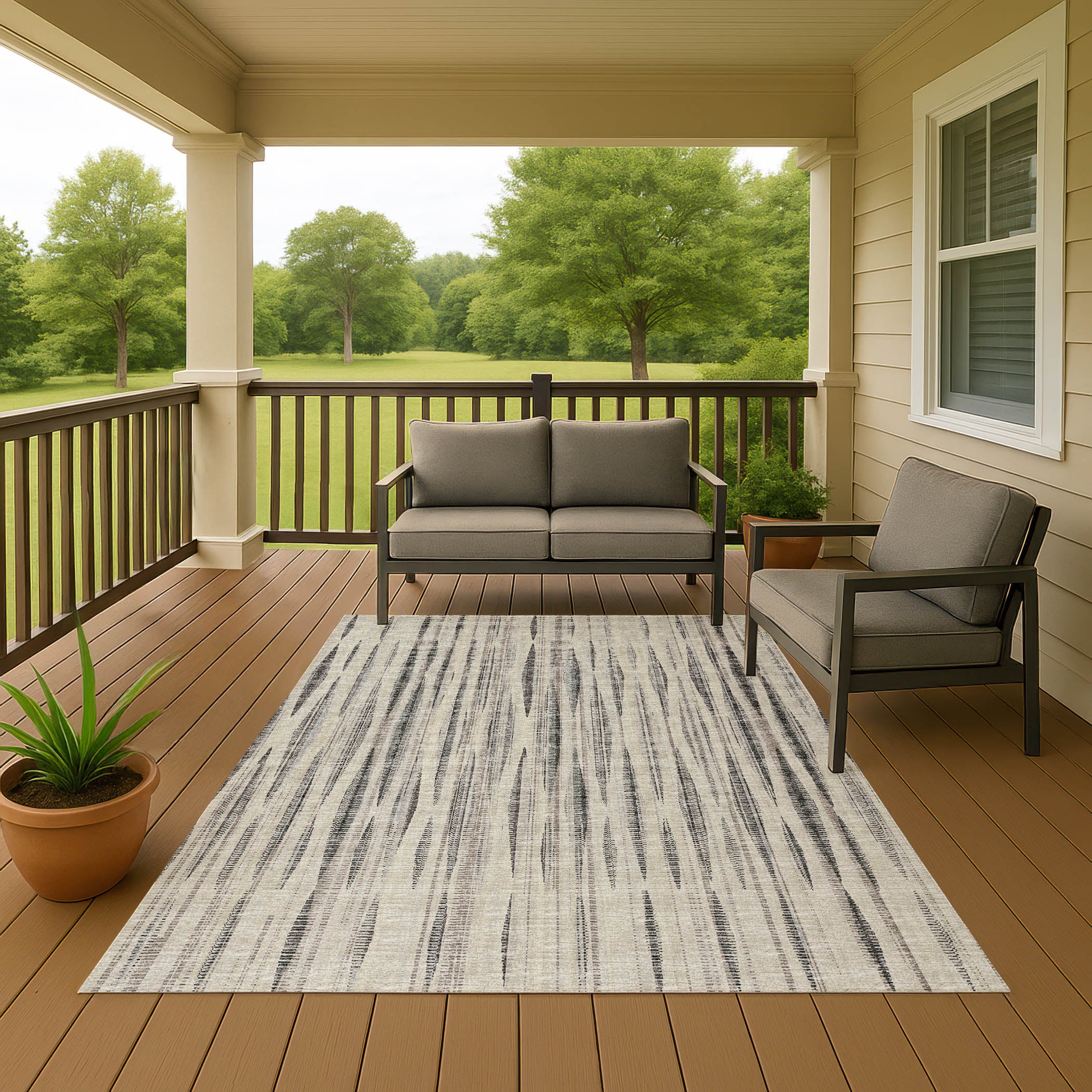 Indoor/Outdoor Transitional AA1 Ivory Rug 3' x 5' #shape_Rectangle